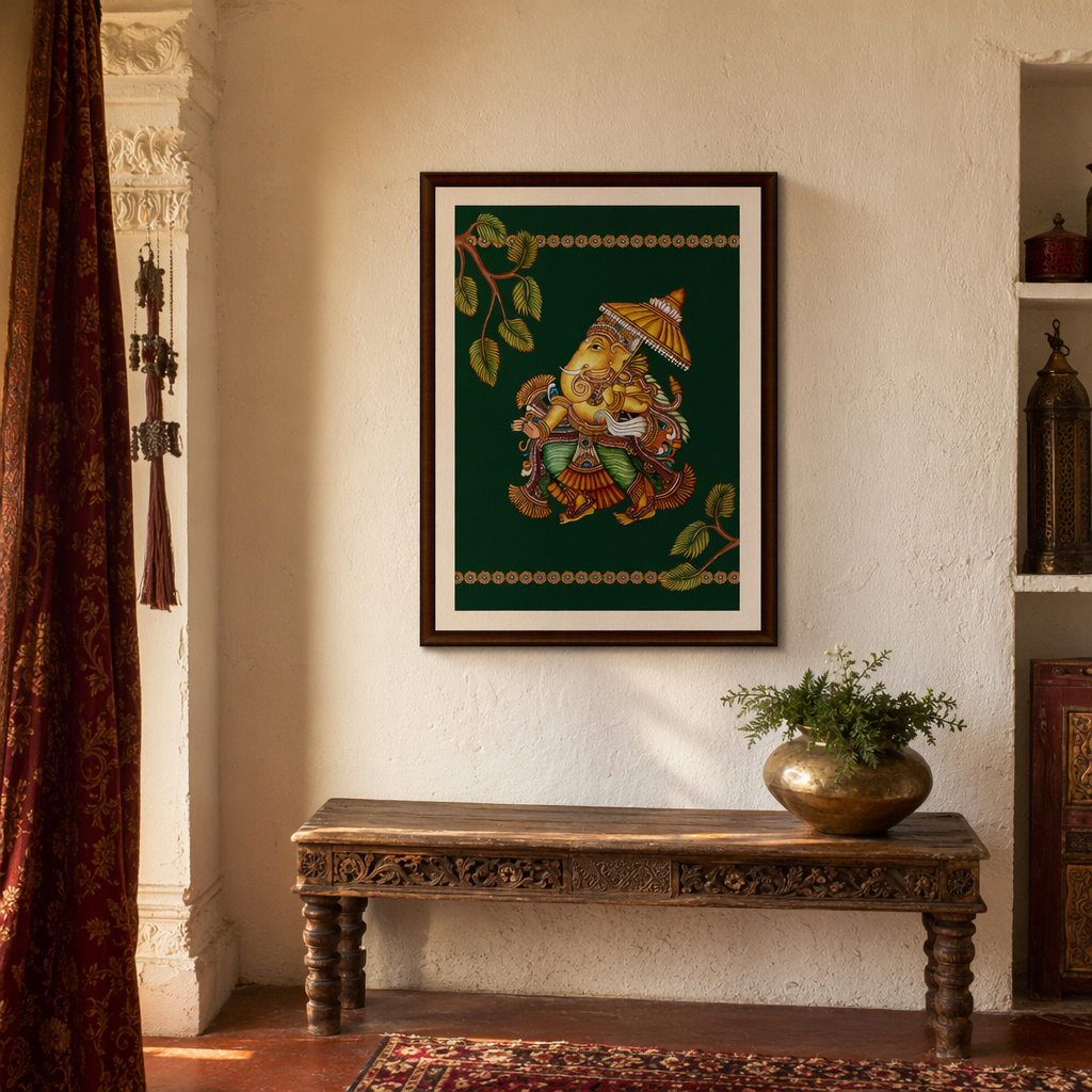 Kerala Mural Ganesha Temple Art Print, The Art Wall. Handmade in India by House of Taraasha.