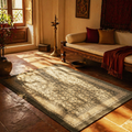 Ivory and Charcoal Hand Block-Printed Cotton Rug, The Woven Floor. Handmade in India by House of Taraasha.