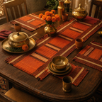 Tangerine Striped Naga Backstrap-Woven Table Mat, The Gathered Table. Handmade in India by House of Taraasha.