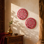 Pink Lippan Round Wall Medallions Pair, The Art Wall. Handmade in India by House of Taraasha.