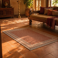 Maroon and Black Hand Block-Printed Floor Rug, The Woven Floor. Handmade in India by House of Taraasha.