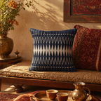 Naga Indigo Fusion Backstrap-Woven Blue and White Cushion Cover, The Living Room. Handmade in India by House of Taraasha.