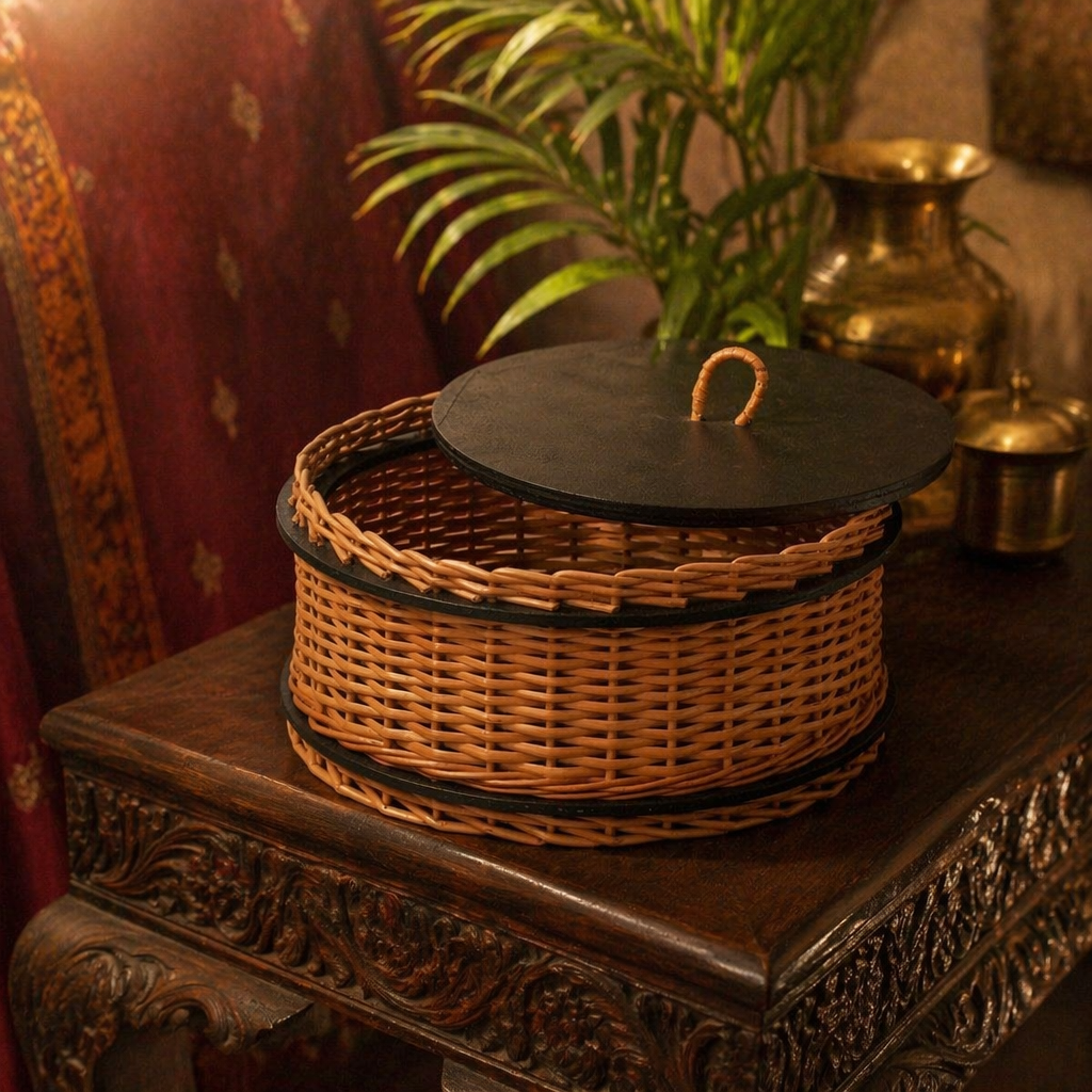 Kashmir Willow Lidded Wicker Storage Box, The Wicker House. Handmade in India by House of Taraasha.