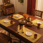 Madur Grass Woven Table Mats Lemon Yellow, The Gathered Table. Handmade in India by House of Taraasha.