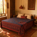Chintz Navy Blue and Brick Red Bed Cover, The Linen Room. Handmade in India by House of Taraasha.