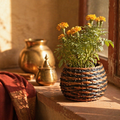 Indigo and Brown Kashmiri Willow Wicker Planter Trio, The Art Wall. Handmade in India by House of Taraasha.
