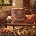 Geometric Maroon Hand Block-Printed Cotton Cushion Cover, The Living Room. Handmade in India by House of Taraasha.