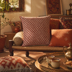 Geometric Maroon Hand Block-Printed Cotton Cushion Cover, The Living Room. Handmade in India by House of Taraasha.