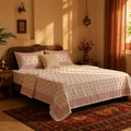 Blush Pink & White Hand-Printed Floral Bedsheet, The Linen Room. Handmade in India by House of Taraasha.