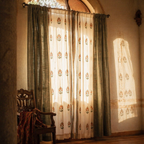 Royal Courtyards Green & Dusty Pink Woven-Sheer Set of Four, The Draped Window. Handmade in India by House of Taraasha.