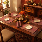 Madur Grass Woven Table Mats Blush Pink and Beige, The Gathered Table. Handmade in India by House of Taraasha.