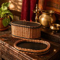 Kashmiri Willow Wicker Bread Box & Serving Tray, The Brass Atelier. Handmade in India by House of Taraasha.