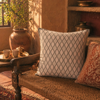 Aqua Geometric Hand Block-Printed Cotton Cushion Cover, The Living Room. Handmade in India by House of Taraasha.