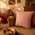 Jaali Dusty Pink Hand-Printed Cushion Cover, The Living Room. Handmade in India by House of Taraasha.