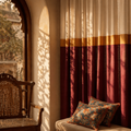 Reversible Navy Cotton Curtain and Cushion Room Set, The Draped Window. Handmade in India by House of Taraasha.