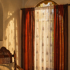 Handwoven & Mulmul Sheer Blue and Dusty Pink Curtain Set, The Draped Window. Handmade in India by House of Taraasha.