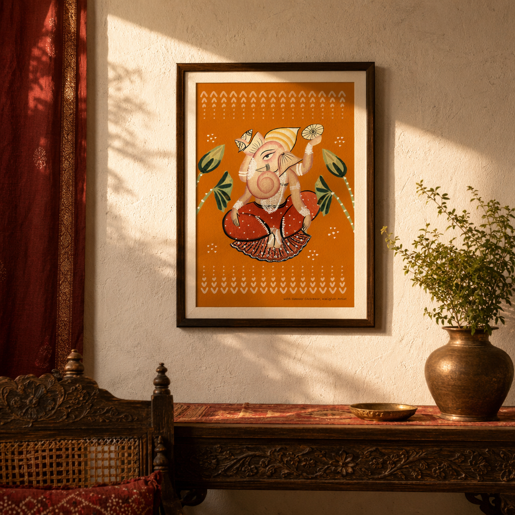 Kalighat Ganesha Art Print by Samir Chitrakar, The Art Wall. Handmade in India by House of Taraasha.