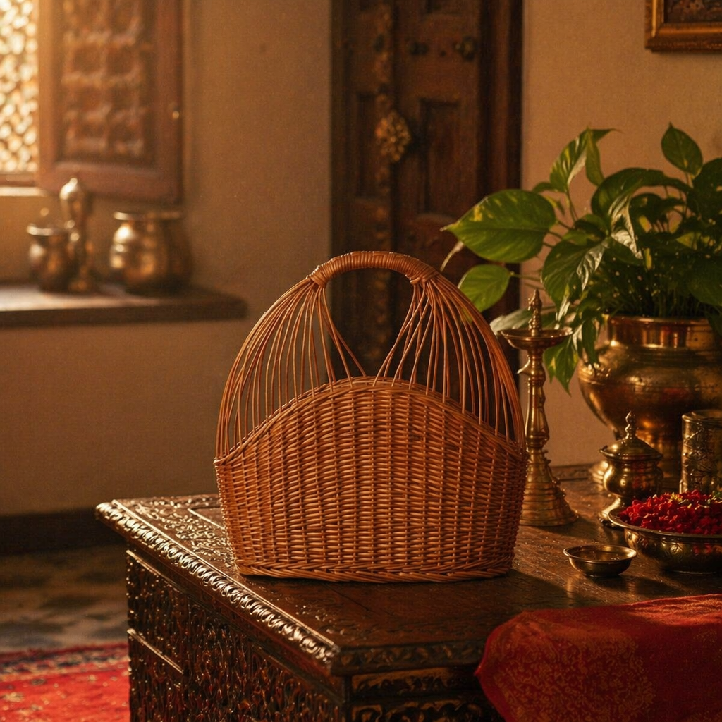 Keani Keam Kashmiri Willow Wicker Basket, The Wicker House. Handmade in India by House of Taraasha.