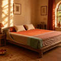 Marigold Rust Handwoven Cotton Bed Cover, The Linen Room. Handmade in India by House of Taraasha.