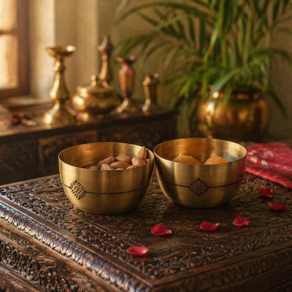 Kanjeevaram Brass Etched Small Serving Bowl, The Brass Atelier. Handmade in India by House of Taraasha.
