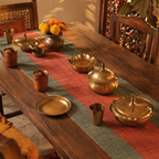 Madur Teal & Red Handwoven Grass Runner, The Gathered Table. Handmade in India by House of Taraasha.