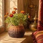 Brown to Indigo Kashmiri Willow Wicker Planter, The Art Wall. Handmade in India by House of Taraasha.