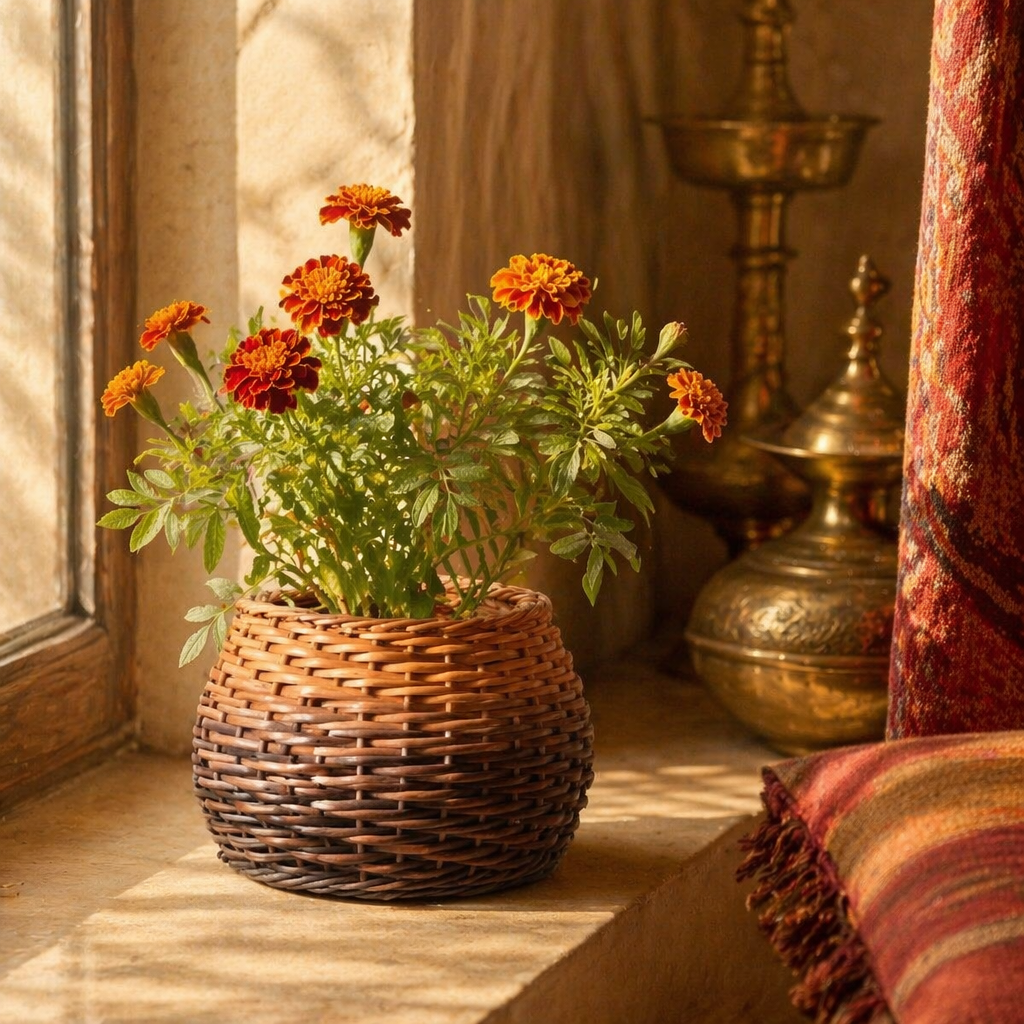 Brown to Indigo Kashmiri Willow Wicker Planter, The Art Wall. Handmade in India by House of Taraasha.