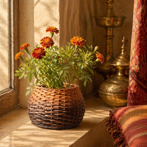 Brown to Indigo Kashmiri Willow Wicker Planter, The Art Wall. Handmade in India by House of Taraasha.