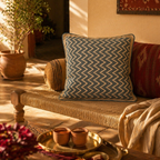 Ivory and Navy Chintz Chevron Cotton Cushion Cover. Handmade in India by House of Taraasha.