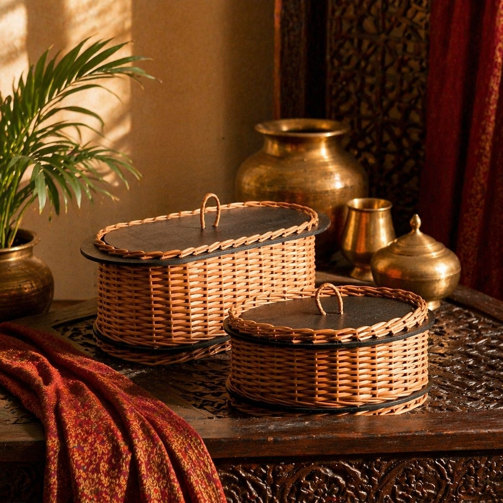 Kashmiri Willow Wicker Storage & Roti Box, The Wicker House. Handmade in India by House of Taraasha.