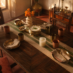 Madur Olive Handwoven Grass Table Runner, The Gathered Table. Handmade in India by House of Taraasha.