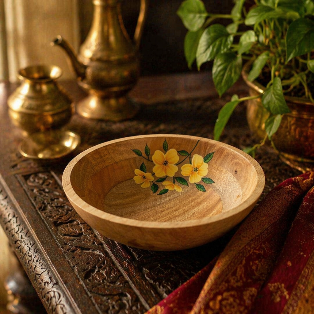 Rajasthan Hand-Painted Sheesham Wood Serving Bowl, The Brass Atelier. Handmade in India by House of Taraasha.