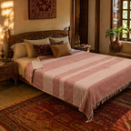 Royal Courtyards Pink Striped Handwoven Bed Cover, The Linen Room. Handmade in India by House of Taraasha.