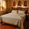 Mustard & Black Bagru Floral Bedsheet, The Linen Room. Handmade in India by House of Taraasha.
