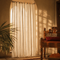 Handwoven Stripe Off-White and Charcoal Cotton Curtain, The Draped Window. Handmade in India by House of Taraasha.