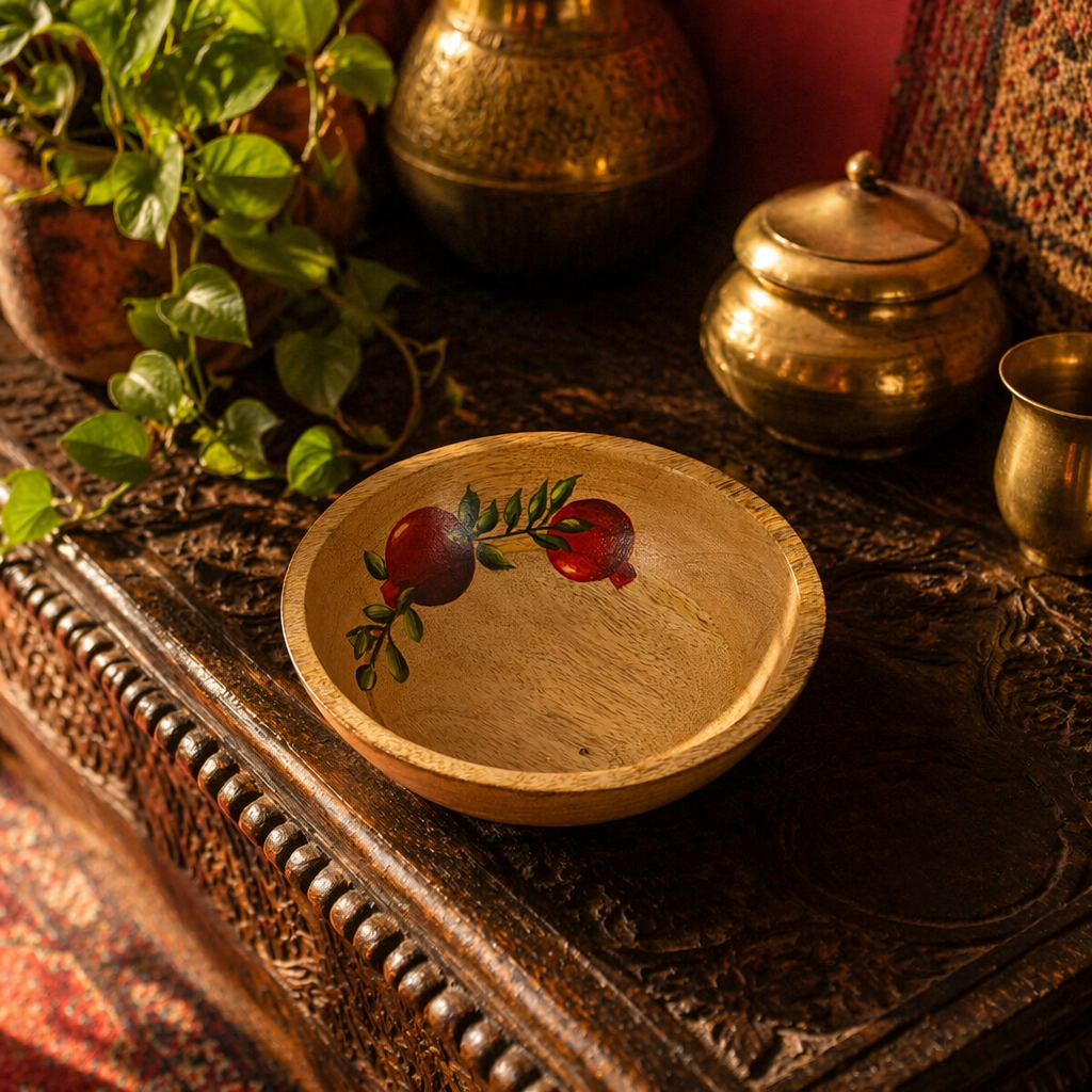 Rajasthan Hand-Painted Anar Mango Wood Salad Bowl, The Brass Atelier. Handmade in India by House of Taraasha.