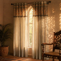 Ornate Floral and Bold Stripe Cotton Door Curtain, The Draped Window. Handmade in India by House of Taraasha.