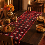 Lambani Mirrorwork Runner Red and Black, The Gathered Table. Handmade in India by House of Taraasha.