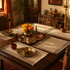 Madur Beige Handwoven Grass Mat & Runner Set, The Gathered Table. Handmade in India by House of Taraasha.