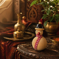 Channapatna Lacquered Snowman Ornaments Natural Dye Pair, Still Light. Handmade in India by House of Taraasha.