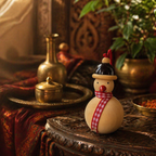 Channapatna Lacquered Snowman Ornaments Natural Dye Pair, Still Light. Handmade in India by House of Taraasha.
