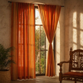 Handwoven Apricot and Rust Door Curtain, The Draped Window. Handmade in India by House of Taraasha.