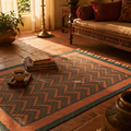 Coral & Teal Chintz Hand Block-Printed Cotton Rug, The Woven Floor. Handmade in India by House of Taraasha.