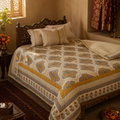 Marigold Jaali Ivory and Taupe Cotton Quilt, The Linen Room. Handmade in India by House of Taraasha.