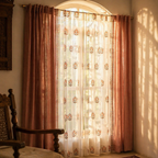 Royal Courtyards Dusty Pink & Off-White Woven-Sheer Set of Four, The Draped Window. Handmade in India by House of Taraasha.