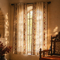Floral Border Block-Print Sheer Door Curtain, The Draped Window. Handmade in India by House of Taraasha.