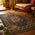Geometric Indigo Punja-Woven Jute and Wool Rug, The Woven Floor. Handmade in India by House of Taraasha.