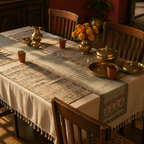 Green & Dusty Pink Floral Cotton Runner & Mat Set, The Gathered Table. Handmade in India by House of Taraasha.