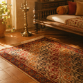 Kalamkari Earth Tones Floral Block-Printed Cotton Rug, The Woven Floor. Handmade in India by House of Taraasha.