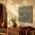 Ocean Blue Lippan Wall Hanging Kutch Mirror Work, The Art Wall. Handmade in India by House of Taraasha.